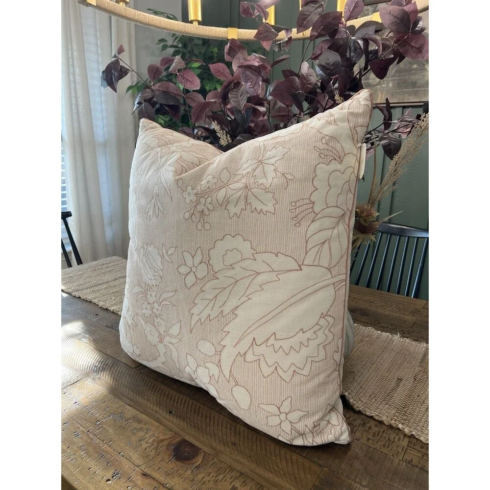 Oversized Square Reverse Embroidered Floral Pillow Orange or Cream -